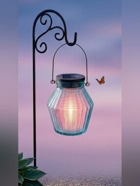 NWT Moonrays Blue Solar Glass Jar Lantern 26753